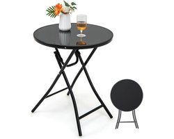 Ronde Opvouwbare Buiten- of Balkontafel met Glazen Tafelblad en Metalen Frame