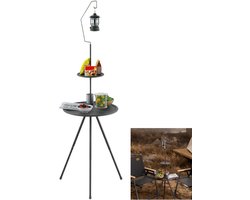 Ronde Opvouwbare Campingtafel – Dubbele Laag – Lampenhouder – Driehoekig Onderstel – Compact Design – Voor Outdoor Activiteiten En Bbq – Kleine Ronde Tafel – 1 Stuk – Zwart