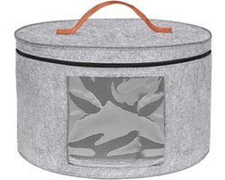 Ronde opvouwbare hoedendoos met deksel en rits, leren handvat en doorzichtige venster voor kast of reis, 43 x 26 cm (Lichtgrijs) - Perfect voor hoeden, accessoires en opslag