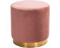 Ronde Ottomaan - Voetenbank Kruk - Extra zitplaats - Gouden basis - 35x40cm - Roze
