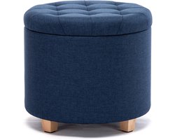 Ronde Ottomaanse Opbergkruk - Marineblauw - 45 cm - Linnen