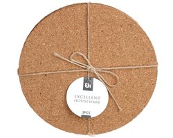 Ronde pannen onderzetters - kurk - 3x stuks - D19 cm x H6 mm - hete pannen en schalen