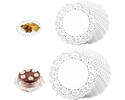 Ronde papieren onderleggers van kant in wit - 3,5 inch en 4,5 inch voor bruiloften, verjaardagen en desserts