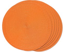 Ronde placemat - 6 stuks - Ronde geweven placemat - Geweven placemat van katoengaren - Antislip ronde tafelmat - Wasbare placemat - Geschikt voor eettafel placemats, binnen en buiten, familiediner - 38cm - Oranje