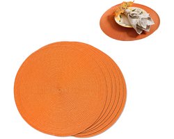 Ronde placemat - Placemats - Onderlegger - Doorsnede 38 cm - Hitte bestendig - Anti-slip - Onderhoudsvriendelijk - PP - Voor eettafel, salontafel, buitentafel - Oranje - 6 stuks
