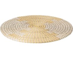 Ronde placemat zeegras geel/wit - 35 cm - Tafel onderleggers