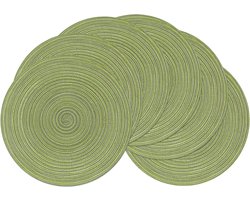 Ronde placemats - 6-pack - 38 cm katoenen garen geweven placemats - wasbare placemats - ronde hittebestendige placemats - huishoudelijk antislip servies - geschikt voor keuken eettafel familie restaurant - groen - 38cm