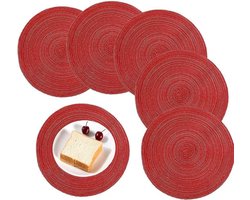 Ronde Placemats - Katoen - Hittebestendig - Set van 6 - Non-Slip - Wasbaar - Eettafel - Bruiloft en Feesten - Rood - Geschikt voor Alle Gelegenheden.