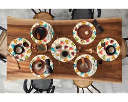 Ronde placemats - Onderlegger - Placemats rond - Design - Retro - Theepot - Kleuren - 10 stuks