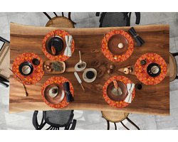 Ronde placemats - Onderlegger - Placemats rond - Mandala - Patroon - Vintage - Oranje - Rood - 6 stuks