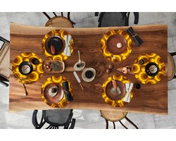 Ronde placemats - Onderlegger - Placemats rond - Patronen - Retro - Bruin - Geel - 6 stuks
