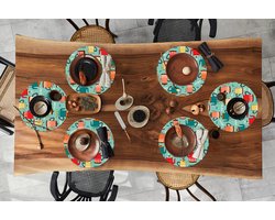 Ronde placemats - Onderlegger - Placemats rond - Patronen - Thee - Theepot - Vintage - 6 stuks