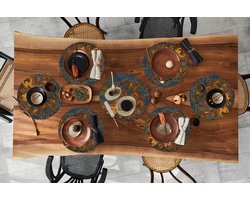 Ronde placemats - Onderlegger - Placemats rond - Roest print - Geel - Blauw - 10 stuks