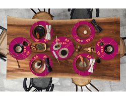 Ronde placemats - Onderlegger - Placemats rond - Roze - Oranje - Jugendstil - Patronen - 8 stuks