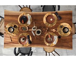 Ronde placemats - Onderlegger - Placemats rond - Steen - Geel - Wit - Graniet print - 6 stuks