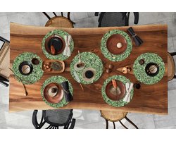 Ronde placemats - Onderlegger - Placemats rond - Steen - Groen - Graniet print - Zwart - 8 stuks