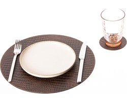 Ronde placemats onderzetters - Tafelbeschermers set - Eettafel decoratie - Gerecycled leer materiaal - 33 cm set - Crocko