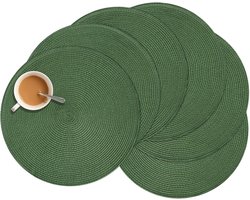 Ronde placemats - Tafelmatten set - Aan tafel dekken - Hittebestendig gevlochten - Set van 6 - Olijfgroen