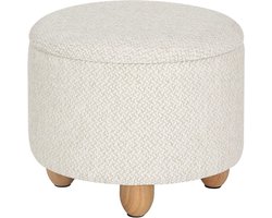 Ronde Poef - Creme - Stof - Met opbergruimte - 39x39x33cm
