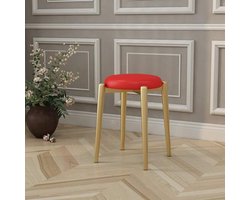 Ronde Poef - Ottomaanse Kruk - Extra Zitplaats - Hoge Veerkracht Spons - 35x35x46cm - Goudkleurig