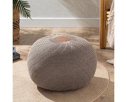 Ronde Poef Poef Poef Gebreide Poef Kruk Zitkussen Boho Home Decor Extra Zitvloer Kussen voor Woonkamer, Slaapkamer, Binnen, Buiten 37 x 50 cm Bruin