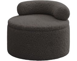 Ronde Poef - Voetenbank Ottomaans - Opbergen en Zitten - Compact met Rugleuning - 35x35x27 cm - Zwart