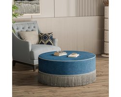Ronde Poef - Voetenbank Salontafel - Woonkamer Decoratie - Zachte Fluweel Afwerking - 100 cm Diameter - Blauw