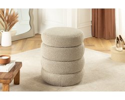 Ronde poef VOGUE 50cm taupe Bouclé poef met opbergruimte - 46685