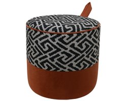 Ronde Poef – Zwart-Grijs & Bruin Patroon - Fluweel – 40x30x30 cm - Zitzak - De Groen Home - Comfortabele Zitzakstoel