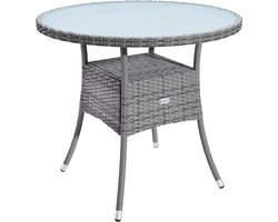 Ronde Poly Rattan Tuintafel met Glazen Blad 60x74cm - Weerbestendig