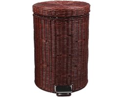 Ronde Prullenbak - Pedaalemmer Vuilnisbak - Afval Opruimen - Rotan Rieten Effect - 12 Liter - Bruin