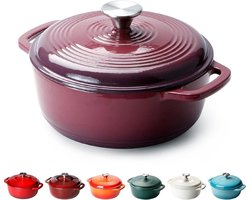 Ronde robuuste gietijzeren braadpan 22 cm 3 l 43 kg - deksel non-stick geëmailleerde Nederlandse oven voor alle kookplaten - paars