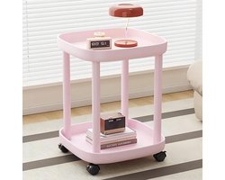 Ronde Roltafel - Bijzettafel - Opbergen en Presenteren - Afsluitbare Wielen - 43x43x55 cm - Roze