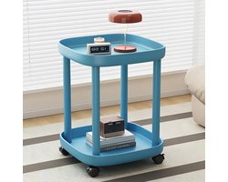 Ronde Roltafel - Bijzettafel Wielen - Opbergen en Verplaatsen - Afsluitbare Wielen - Tweelaags - Blauw