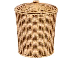 Ronde rotan afvalmand met deksel - chocolade kleur - voor slaapkamer en badkamer