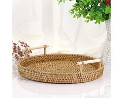 Ronde rotan geweven dienblad 28 cm decoratieve display lade opbergschalen met handvat tafel desktop organizer lade voor koffie, drank, ontbijt, thee, kaars