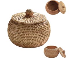 Ronde Rotan Opbergmand met Deksel - Handgeweven Multifunctionele Decoratieve Doos voor Thuis en Keuken
