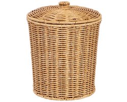Ronde Rotan Prullenbak met Deksel - Geweven Afvalmand voor Woonkamer, Keuken en Badkamer