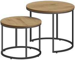 Ronde salontafel 2 stuks - eiken / zwarte poten