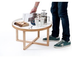 Ronde salontafel 66D Wireworks koffietafel Amerikaanse Eik of bijzettafel