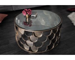 Ronde salontafel ABSTRACT 60cm antiek messing metaal glas industrieel visschub design - 40110