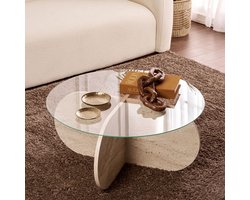 Ronde salontafel Aris travertin melamine en transparant glas 75 cm