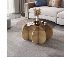 Ronde salontafel - Bijzettafel glas - Woonkamer decoratie - Gehard glazen blad - 70x40cm - Walnoot wit