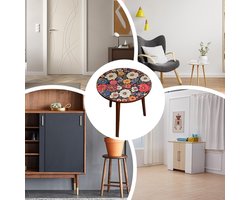 Ronde Salontafel - Bijzettafel Hout - Woonkamer Decoratie - Driehoek Stabiliteit - 40x47 cm - Multicolor