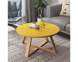 Ronde Salontafel - Bijzettafel Houten Tafel - Woonkamer Decoratie - Stabiele Houten Constructie - 60 cm Diameter - Geel