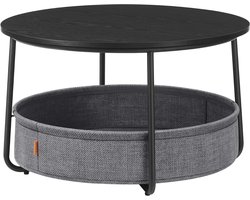Ronde salontafel - Bijzettafel met mand - Woonkamer opruimen - Stoffen opbergmand - 75 cm diameter - Inktzwart leigrijs