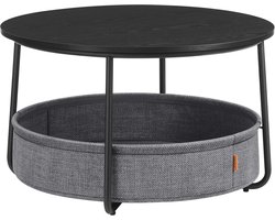Ronde Salontafel - Bijzettafel Woonkamer - Spullen Opbergen - Met Stoffen Mand - 75 cm Diameter - Inktzwart Leigrijs