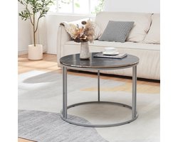 Ronde Salontafel - Bijzettafel Woonkamer - Stijlvolle Decoratie - Marmer Look - 50x70 cm - Zwart Zilver