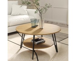 Ronde Salontafel Hout met Opbergruimte en Metalen Poten