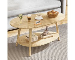 Ronde Salontafel - Houten bijzettafel - Woonkamer meubel - Gladde afwerking - 90x50x44cm - Natuurlijk hout